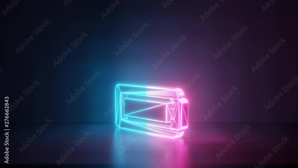 3d rendering glowing blue purple neon laser light with wireframe horizontal symbol of battery full in empty space corner seamless fade animation 3d rendering glowing blue purple neon laser light with wireframe horizontal symbol of battery full in empty space corner seamless fade animation