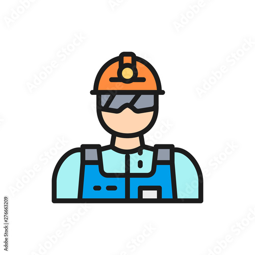 Vector industrial worker, engineer, builder, miner flat color line icon. © Studicon
