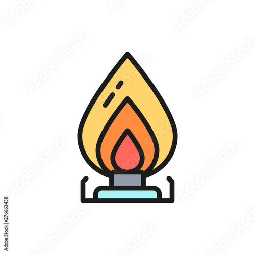 Vector gas stove, oil burner flat color line icon.