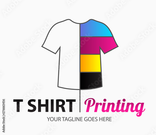 Abstract modern colored vector logo template of t-shirt printing. For typography, print, corporate identity, workshop, branding, factory, serigraphy, isolated on white  background.