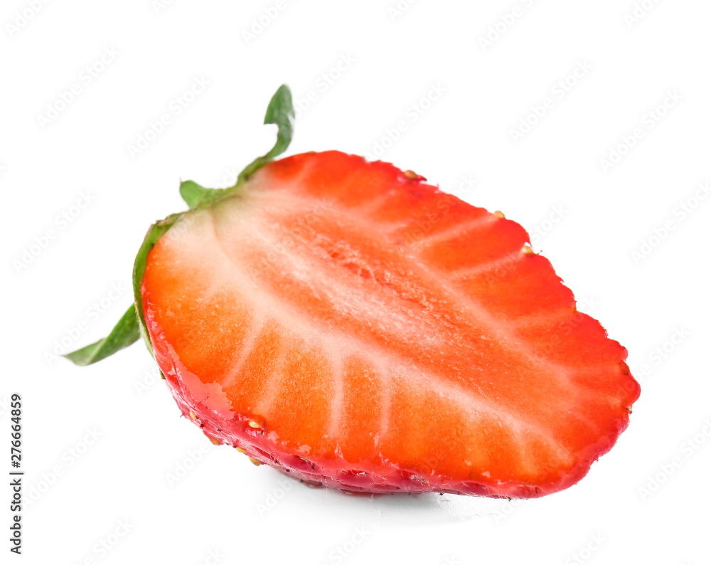 Half of ripe strawberry on white background Half of ripe strawberry on white background