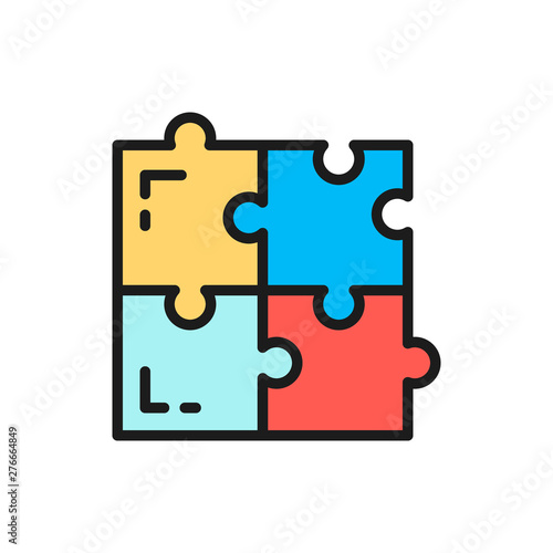 Vector puzzle, simple solutions, compatibility flat color line icon.