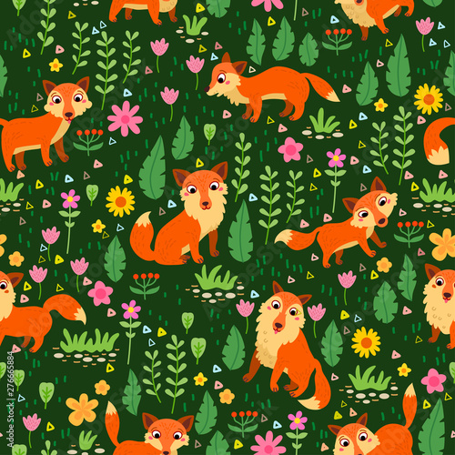 Fox childish Seamless Pattern. Vector illustration background