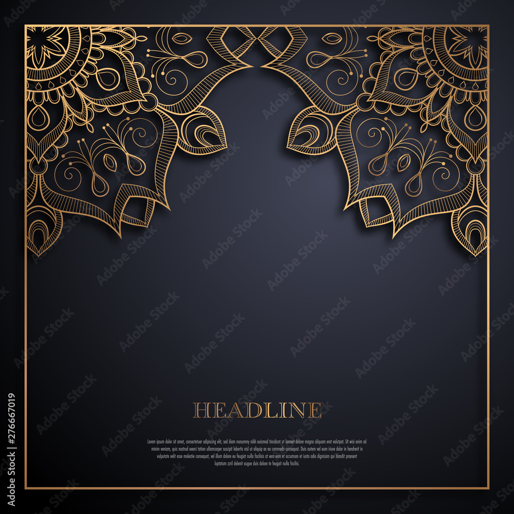 Gold and black greeting card template in retro style. Great design for any purposes: invitation, flyer, menu, brochure or leaflet Gold and black greeting card template in retro style. Great design for any purposes: invitation, flyer, menu, brochure or leaflet