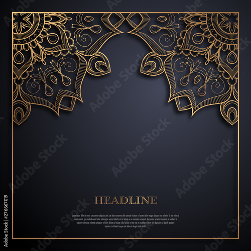 Gold and black greeting card template in retro style. Great design for any purposes: invitation, flyer, menu, brochure or leaflet