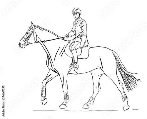 Line illustration of a rider on a horse during the competition