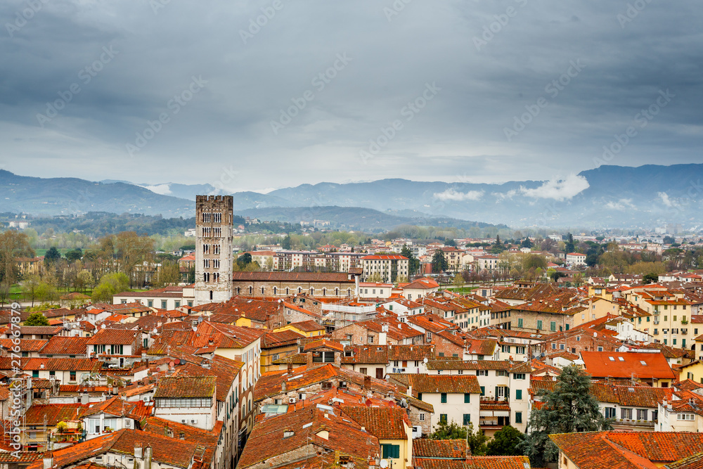 Lucca, Italy. Panoramic view over the city center