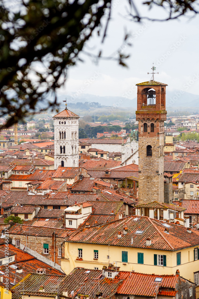 Clock tower and San Michele basilica, Lucca, Italy