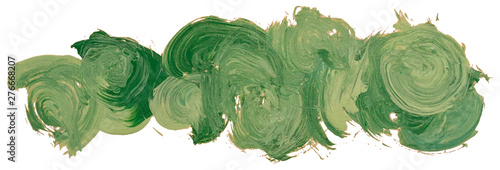 Hand drawn isolated paintbrush circles with dirty green color acrylic, long and narrow template for your text above it, EPS10 vector illustration.