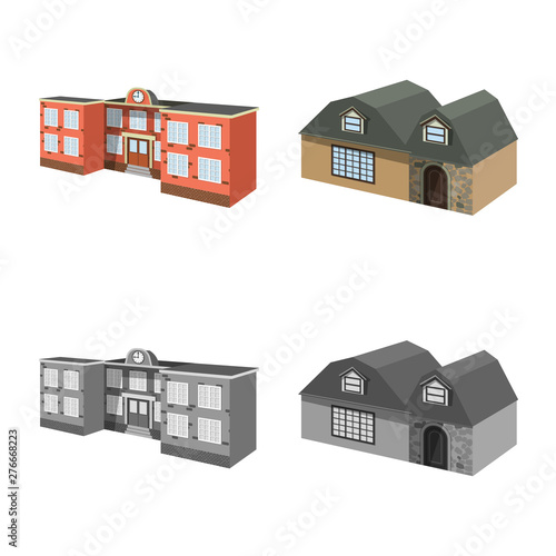 Vector illustration of facade and housing logo. Set of facade and infrastructure stock vector illustration.