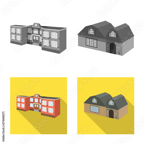 Vector illustration of facade and housing sign. Collection of facade and infrastructure stock vector illustration.