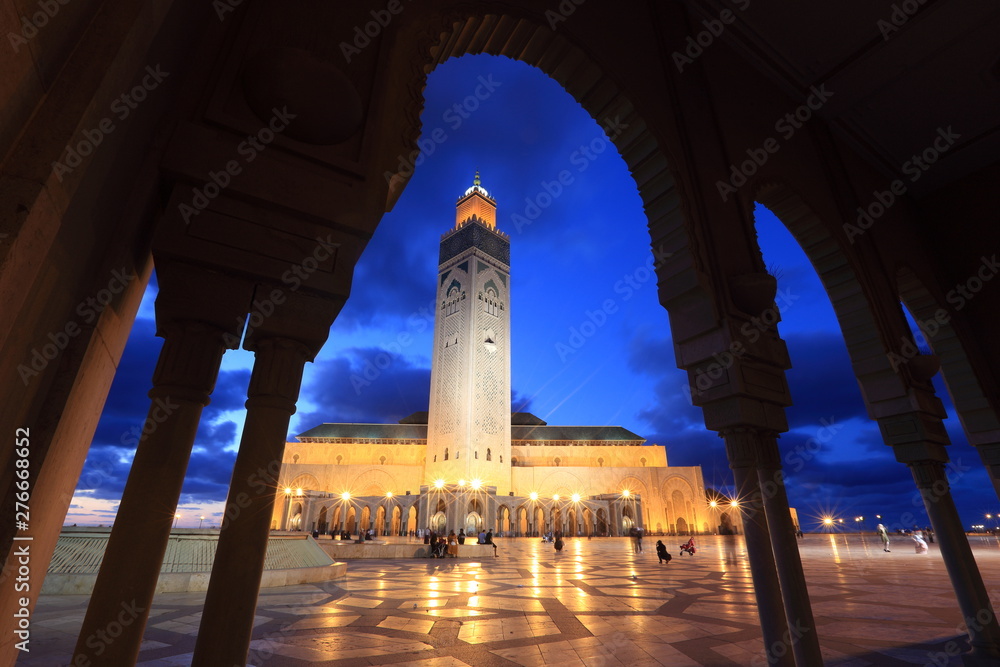 Hassan II Mosque during the twilight in Casablanca, Morocco