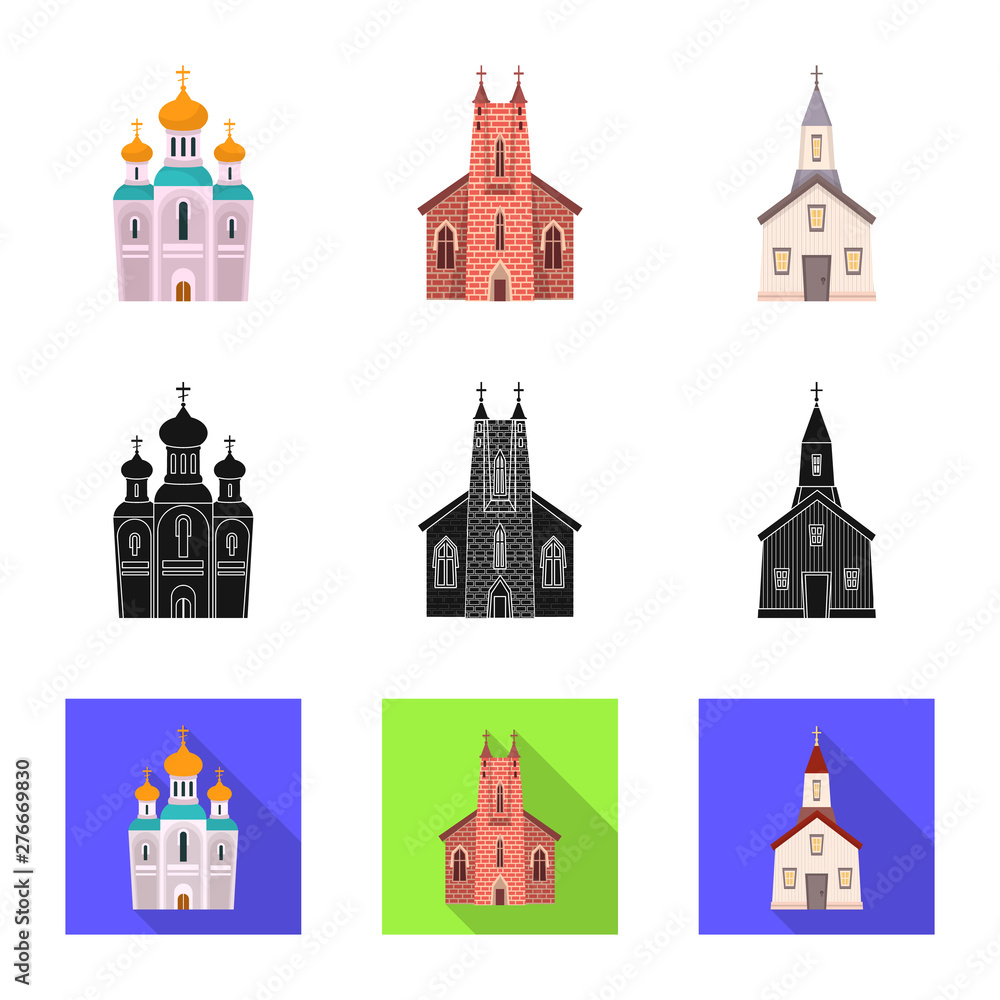 Vector design of cult and temple symbol. Set of cult and parish stock vector illustration. Vector design of cult and temple symbol. Set of cult and parish stock vector illustration.