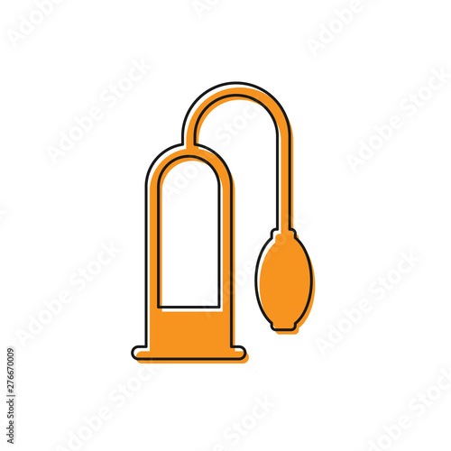 Orange Penis pump icon isolated on white background. Penis enlarger. Sex toy for men. Vacuum pump with a blower to increase the penis. Vector Illustration
