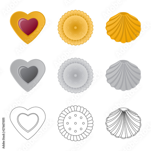 Vector illustration of biscuit and bake icon. Collection of biscuit and chocolate vector icon for stock.