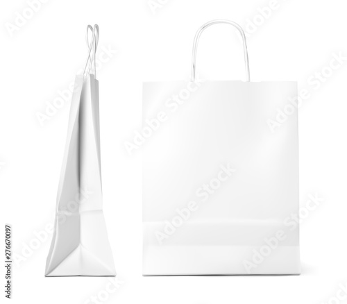 Blank paper shopping bag mockup isolated on white background. Vector illustration. Ready to use for your design, advertising, branding, promo and etc. EPS10.	