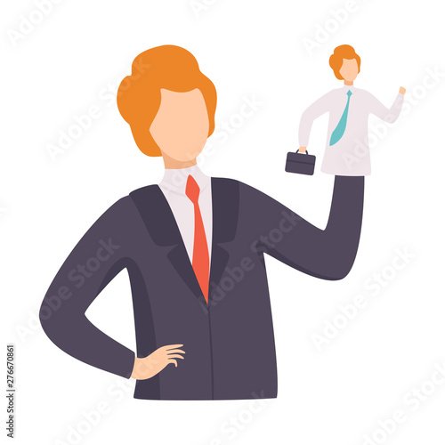 Businessman Manipulating Employee Like Puppet, Manipulation of People Concept, Man Controlled By Puppet Master Vector Illustration