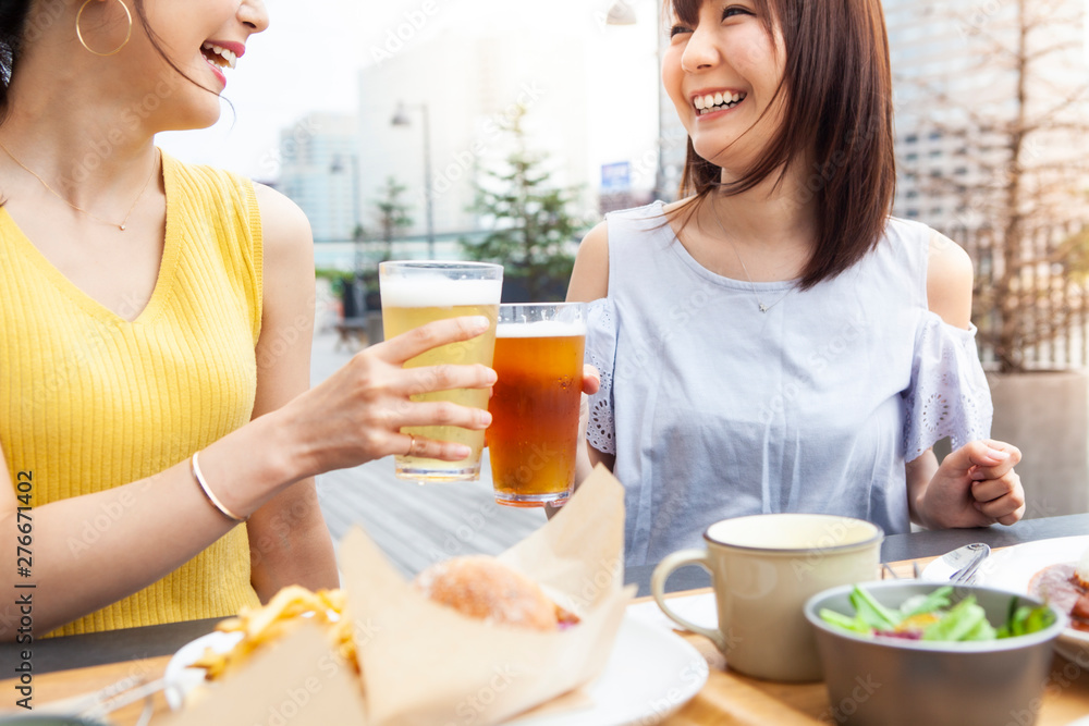 楽しそうに乾杯する女性達 楽しそうに乾杯する女性達
