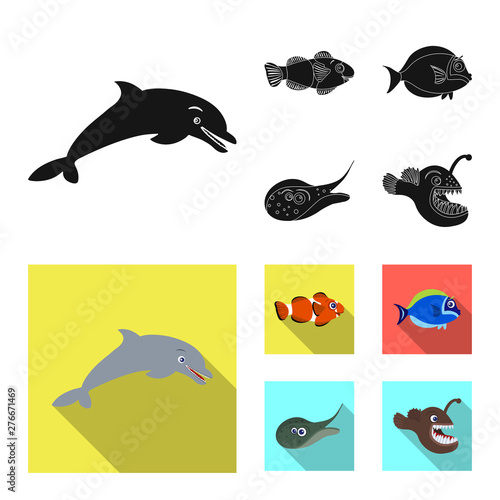 Vector design of sea and animal symbol. Set of sea and marine vector icon for stock.