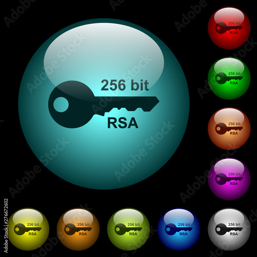 256 bit rsa encryption icons in color illuminated glass buttons
