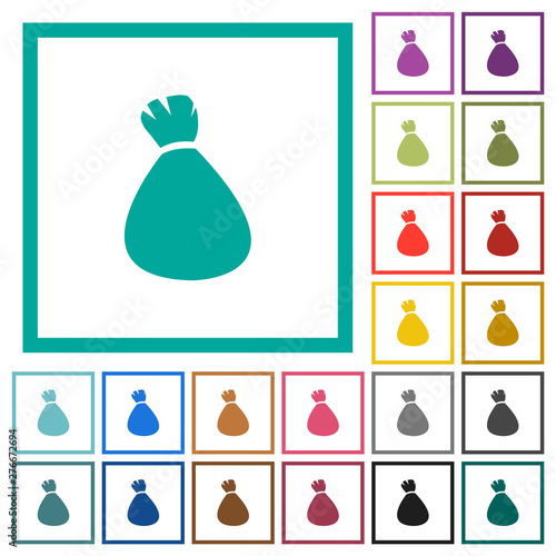 Money bag flat color icons with quadrant frames