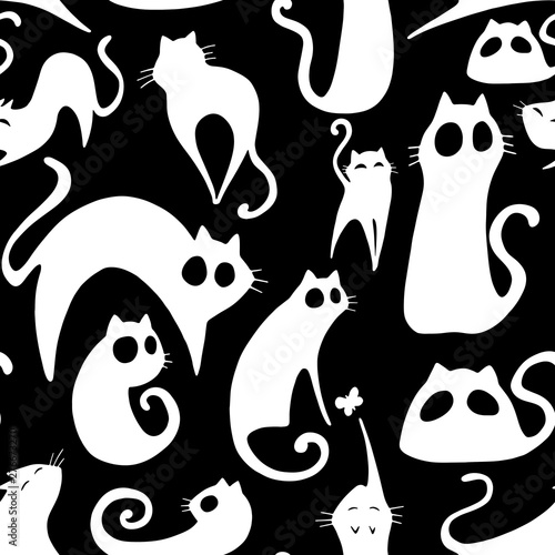 seamless pattern with cute cats. black background. photo