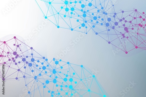 Structure molecule and communication. Dna, atom, neurons. Scientific concept for your design. Connected lines with dots. Medical, technology, chemistry, science background. Vector illustration.