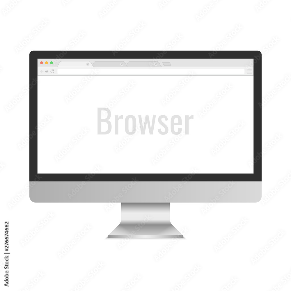 Computer monitor Isolated on background. Open blank browser. Vector illustration. Computer monitor Isolated on background. Open blank browser. Vector illustration.
