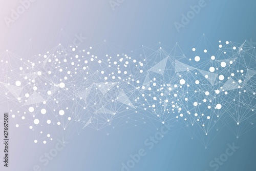 Structure molecule and communication. Dna, atom, neurons. Scientific concept for your design. Connected lines with dots. Medical, technology, chemistry, science background. Vector illustration.