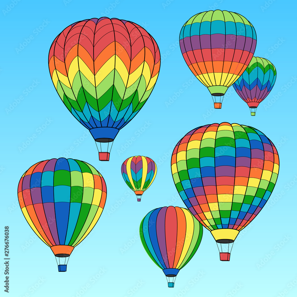 Naklejka premium Hot Air Balloon in the Sky. Vector illustration.