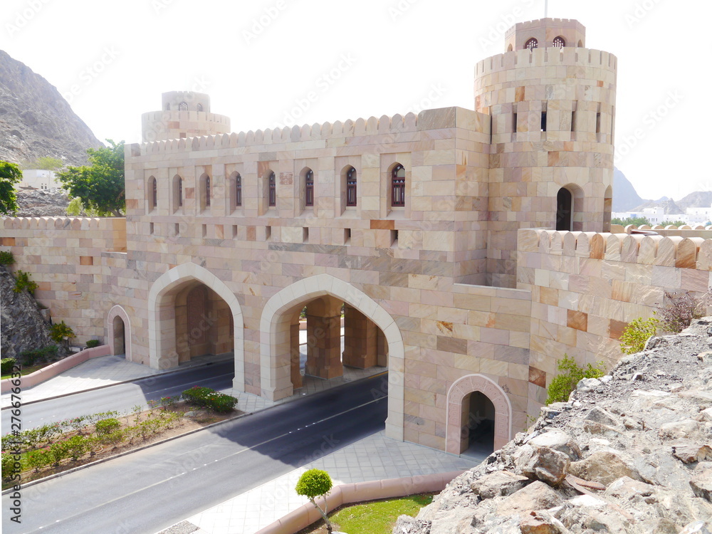 aerial view on the City Gate to the Old Town of Muscat - Sultanate of Oman, Middle East