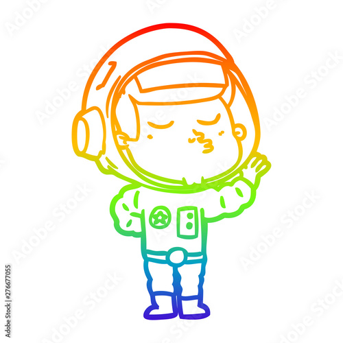 rainbow gradient line drawing cartoon confident astronaut