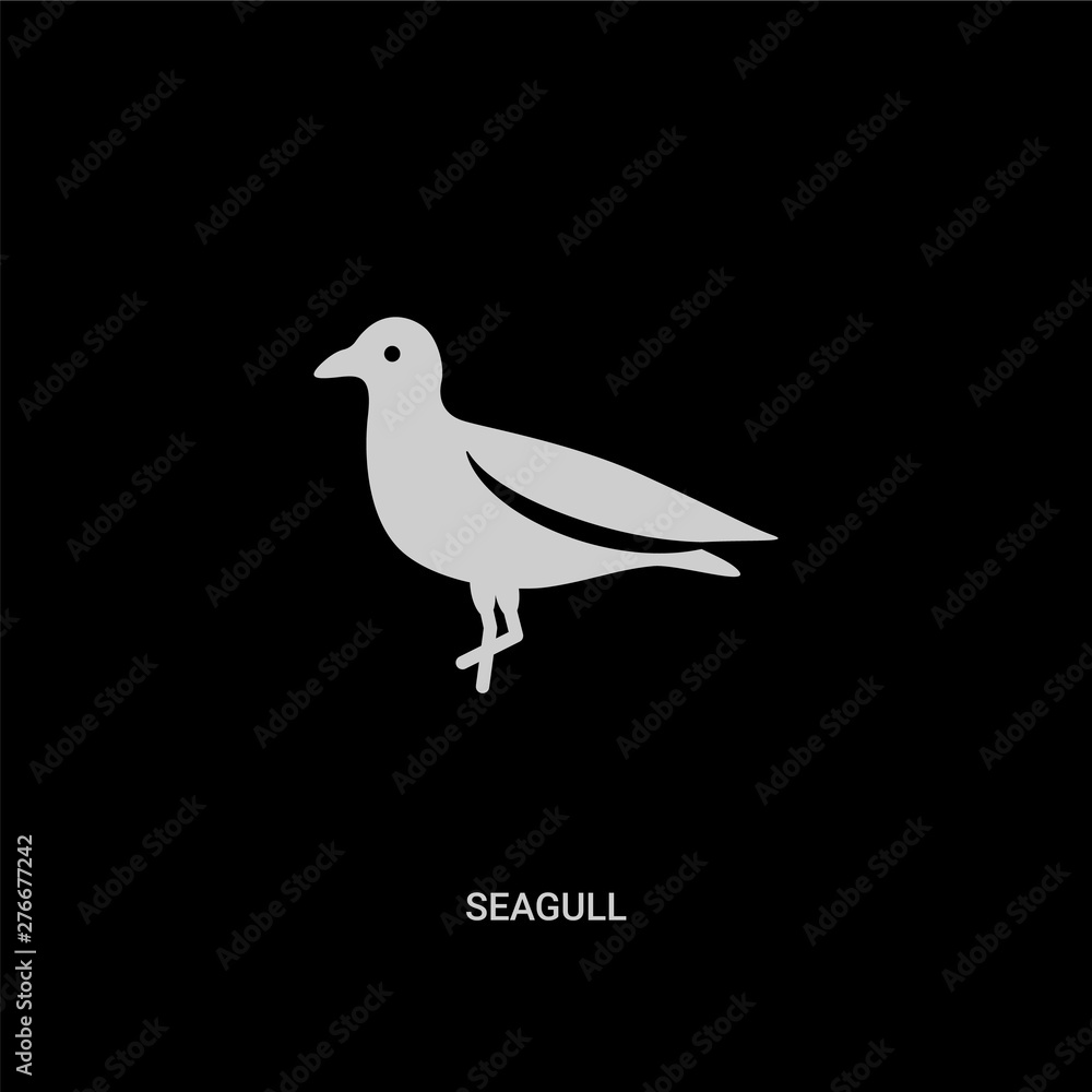 Obraz premium white seagull vector icon on black background. modern flat seagull from nautical concept vector sign symbol can be use for web, mobile and logo.