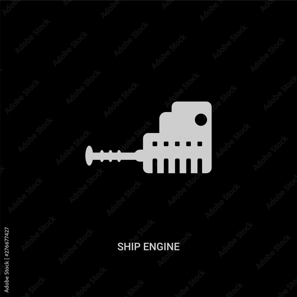 white ship engine vector icon on black background. modern flat ship engine from nautical concept vector sign symbol can be use for web, mobile and logo.