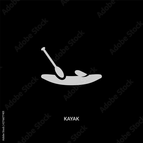 white kayak vector icon on black background. modern flat kayak from nautical concept vector sign symbol can be use for web, mobile and logo.
