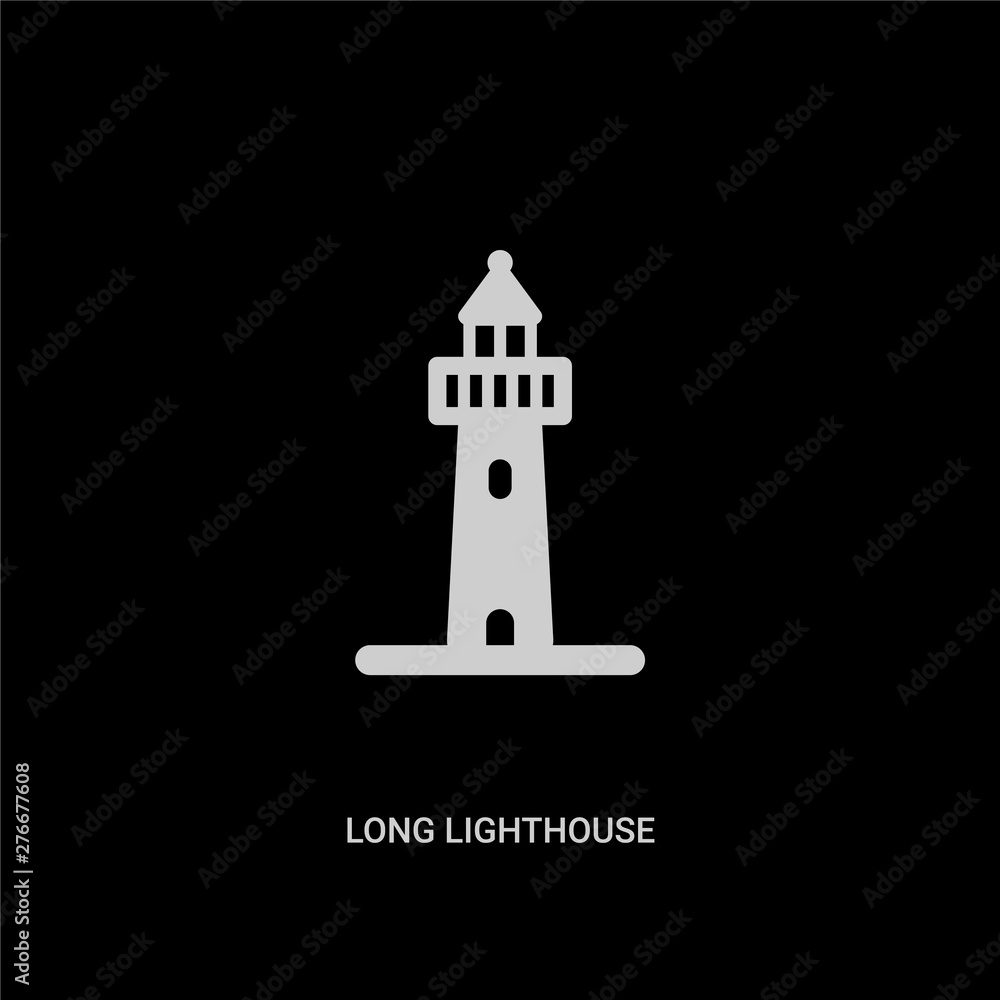 white long lighthouse vector icon on black background. modern flat long lighthouse from nautical concept vector sign symbol can be use for web, mobile and logo. white long lighthouse vector icon on black background. modern flat long lighthouse from nautical concept vector sign symbol can be use for web, mobile and logo.