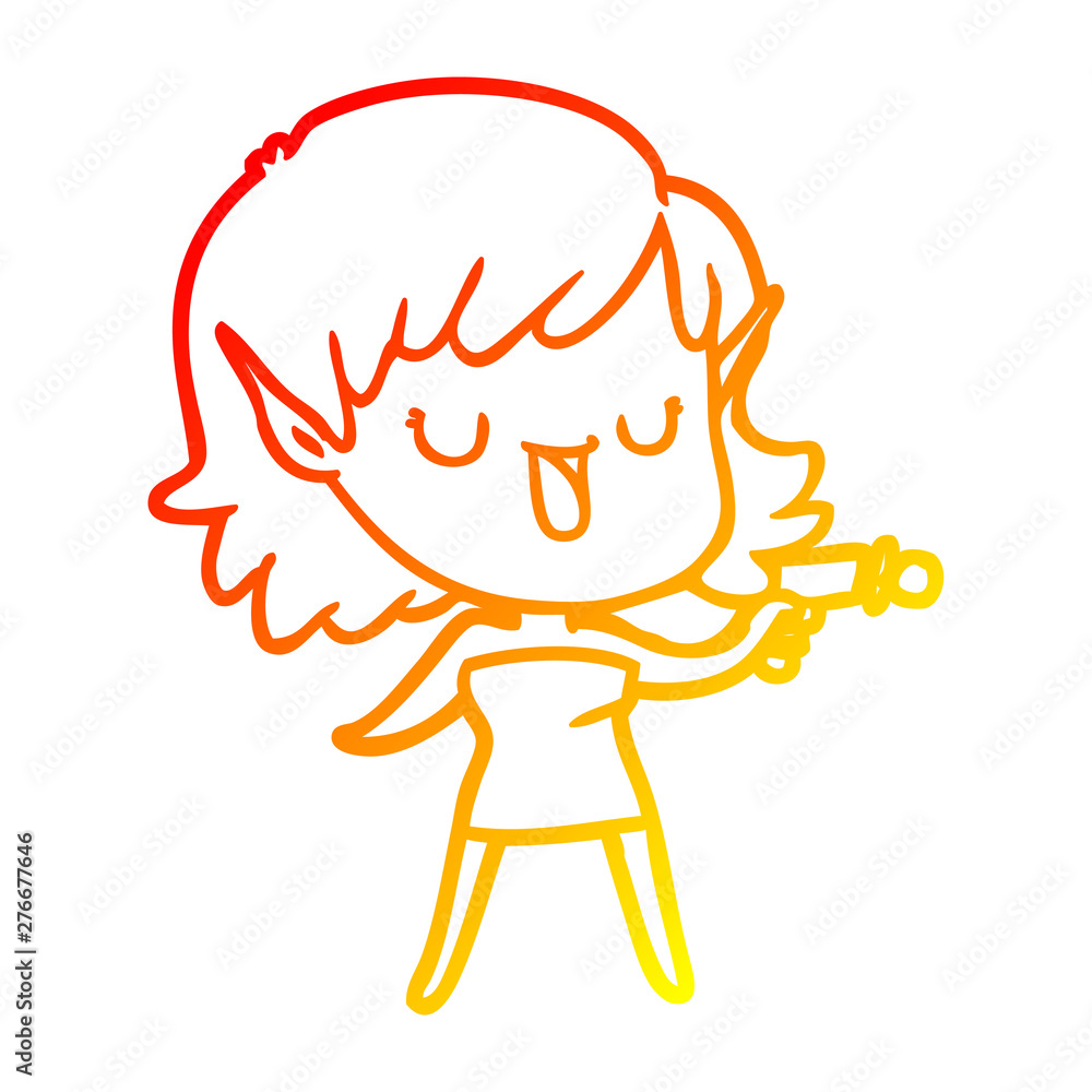 warm gradient line drawing cartoon elf girl warm gradient line drawing cartoon elf girl