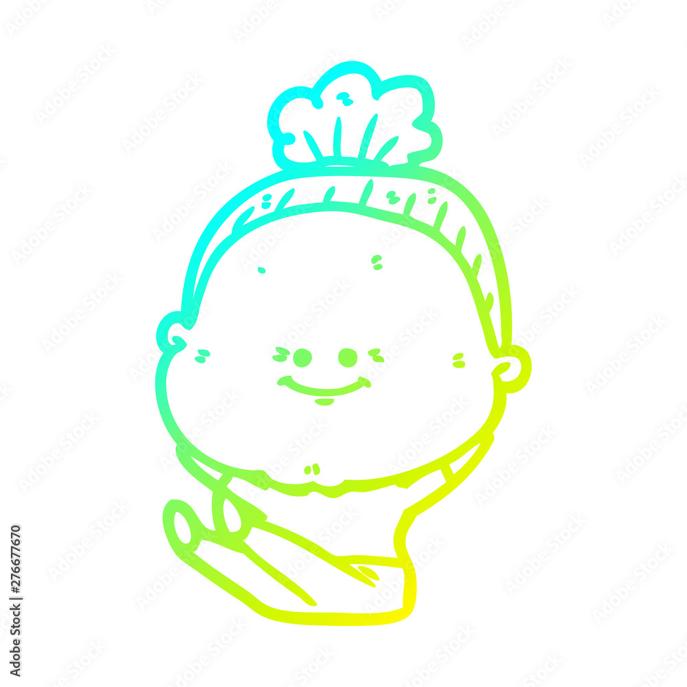 Obraz premium cold gradient line drawing cartoon happy old woman