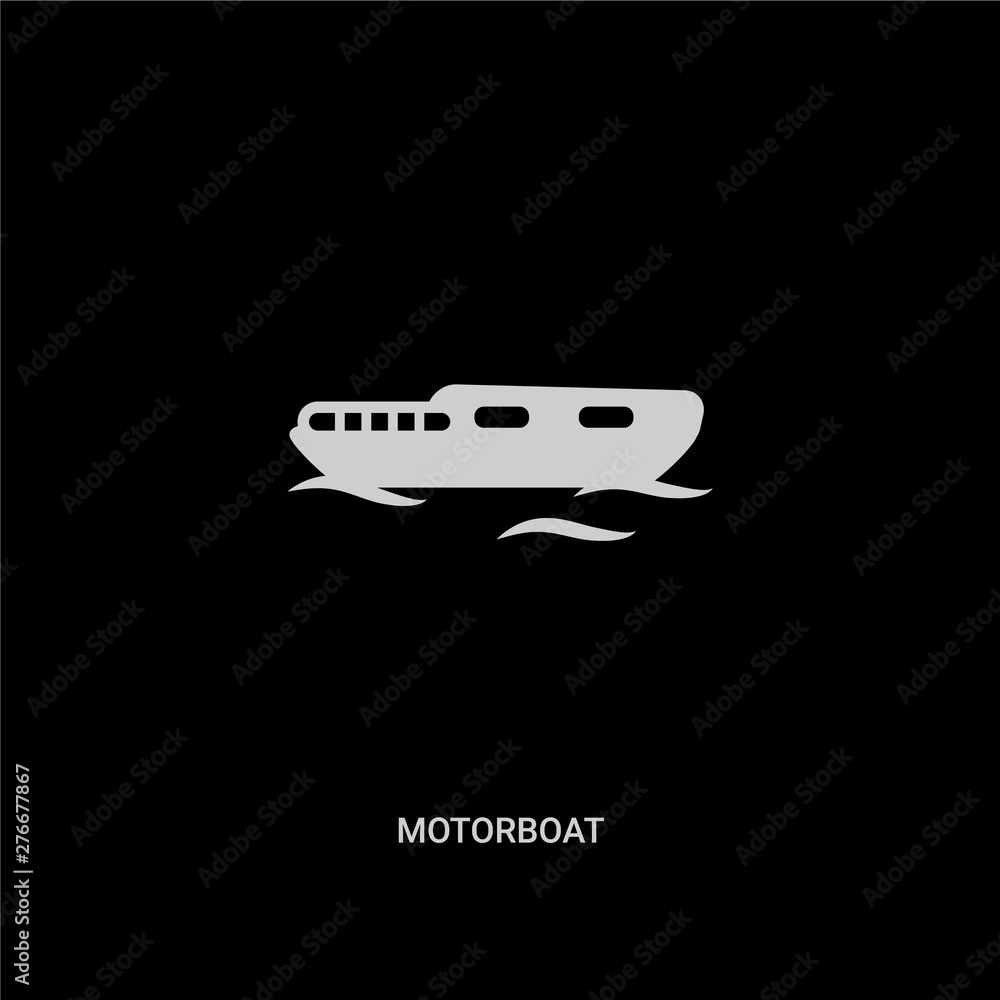Fototapeta premium white motorboat vector icon on black background. modern flat motorboat from nautical concept vector sign symbol can be use for web, mobile and logo.
