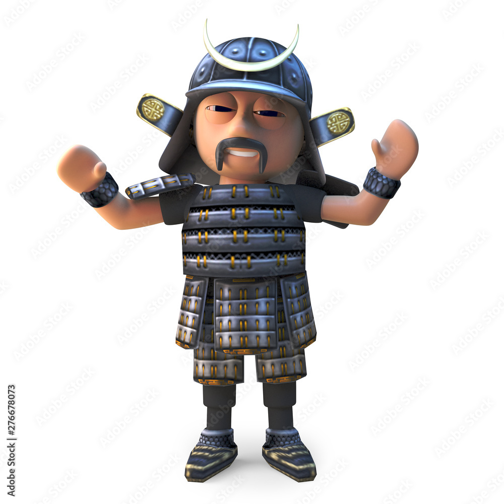 Cheering noble Japanese samurai warrior, 3d illustration Cheering noble Japanese samurai warrior, 3d illustration