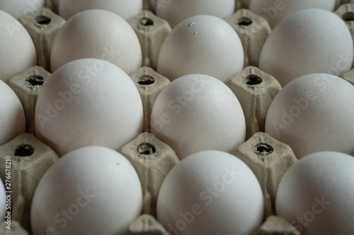 White eggs in pulp paper egg tray. White eggs in recycable pulp egg tray