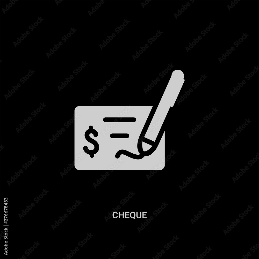 white cheque vector icon on black background. modern flat cheque from payment methods concept vector sign symbol can be use for web, mobile and logo. white cheque vector icon on black background. modern flat cheque from payment methods concept vector sign symbol can be use for web, mobile and logo.