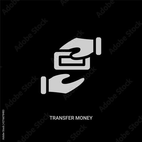 white transfer money vector icon on black background. modern flat transfer money from payment methods concept vector sign symbol can be use for web, mobile and logo.