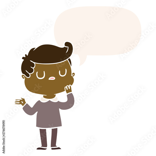 cartoon man wondering and speech bubble in retro style