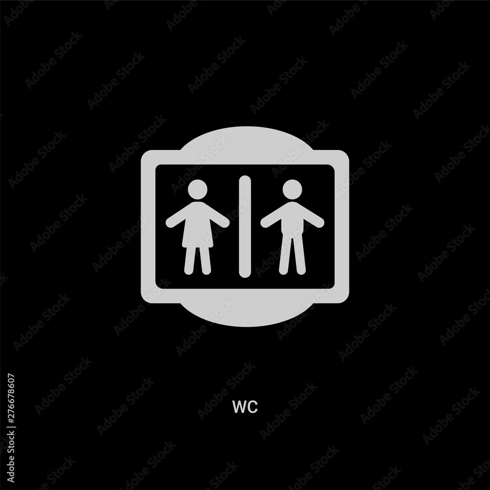 white wc vector icon on black background. modern flat wc from traffic signs concept vector sign symbol can be use for web, mobile and logo. white wc vector icon on black background. modern flat wc from traffic signs concept vector sign symbol can be use for web, mobile and logo.