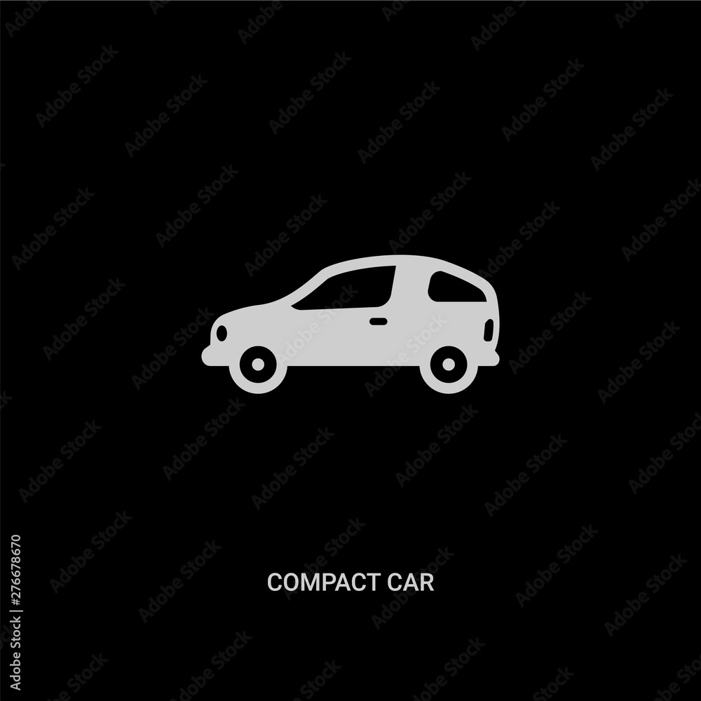 white compact car vector icon on black background. modern flat compact car from transportation concept vector sign symbol can be use for web, mobile and logo.