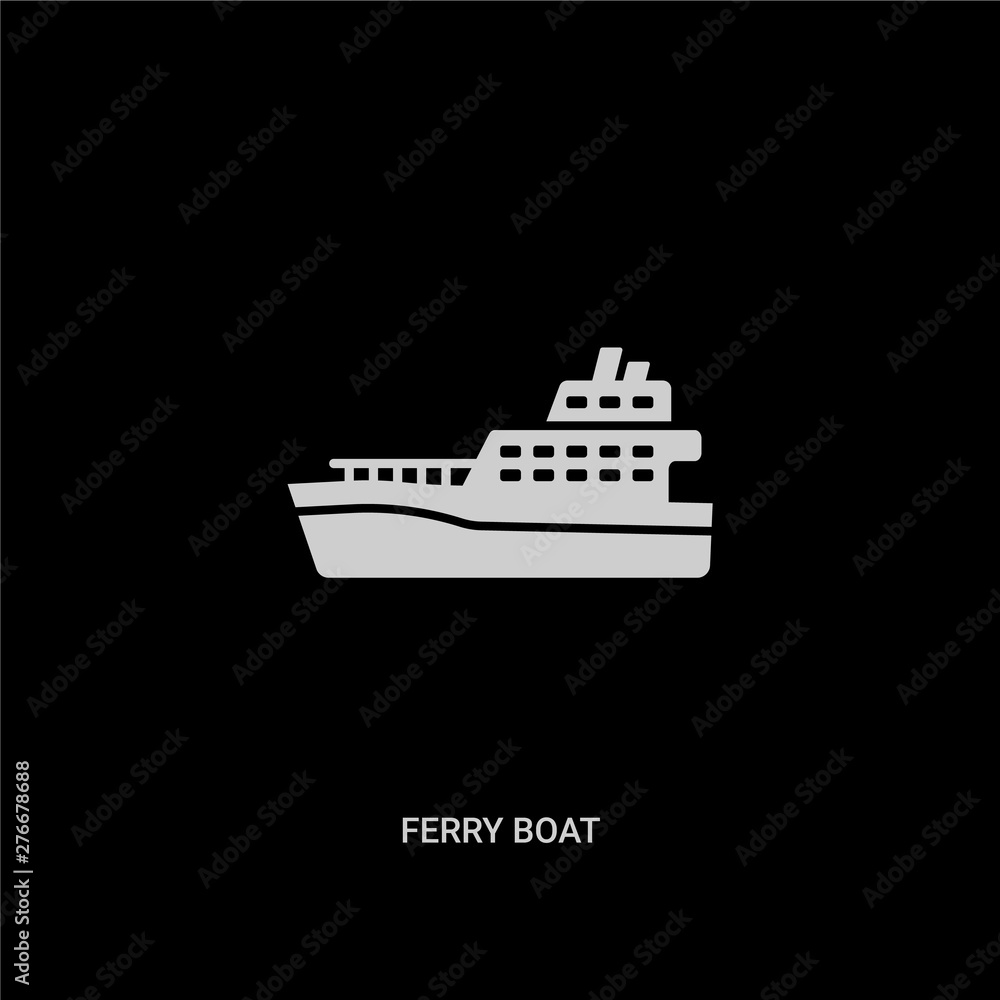 white ferry boat vector icon on black background. modern flat ferry boat from transportation concept vector sign symbol can be use for web, mobile and logo.