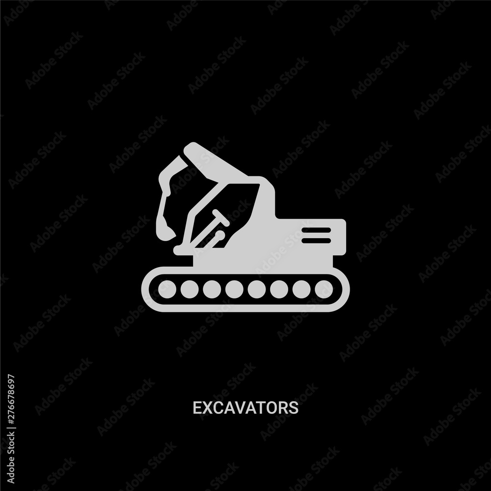 white excavators vector icon on black background. modern flat excavators from transportation concept vector sign symbol can be use for web, mobile and logo. white excavators vector icon on black background. modern flat excavators from transportation concept vector sign symbol can be use for web, mobile and logo.