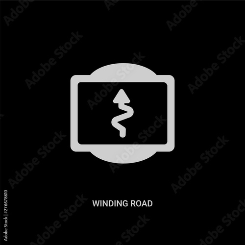 white winding road vector icon on black background. modern flat winding road from traffic signs concept vector sign symbol can be use for web, mobile and logo.
