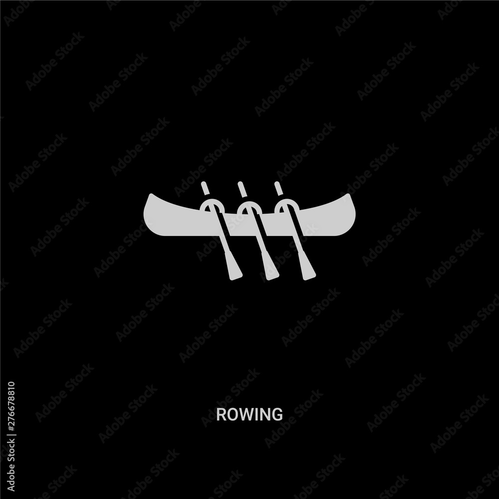 white rowing vector icon on black background. modern flat rowing from transportation concept vector sign symbol can be use for web, mobile and logo. white rowing vector icon on black background. modern flat rowing from transportation concept vector sign symbol can be use for web, mobile and logo.